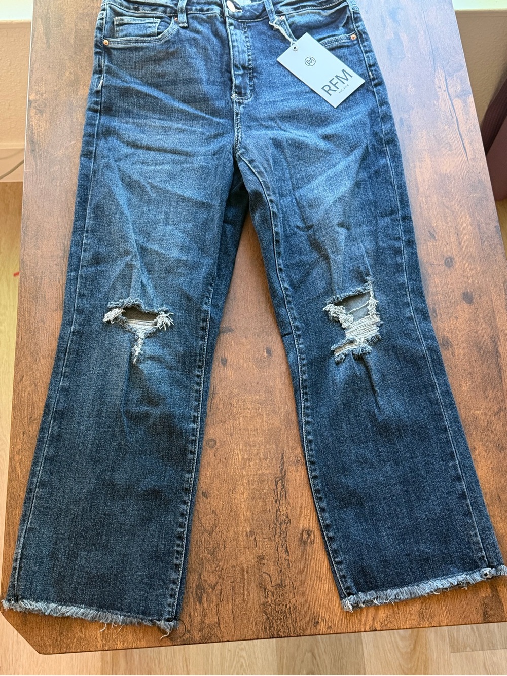 RFM Los Angeles Women's Dark Blue Distressed Straight-Leg Jeans